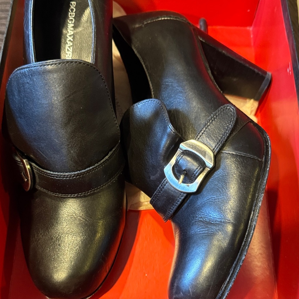 BCBGMaxAzria Black Leather Ankle Booties with Buckle